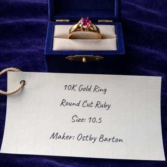 Otsby & Barton 10k Gold Red Glass Ring – The Vintage Jewel 10k gold ruby ring made by ostby barton jewelry company. Size 10.5